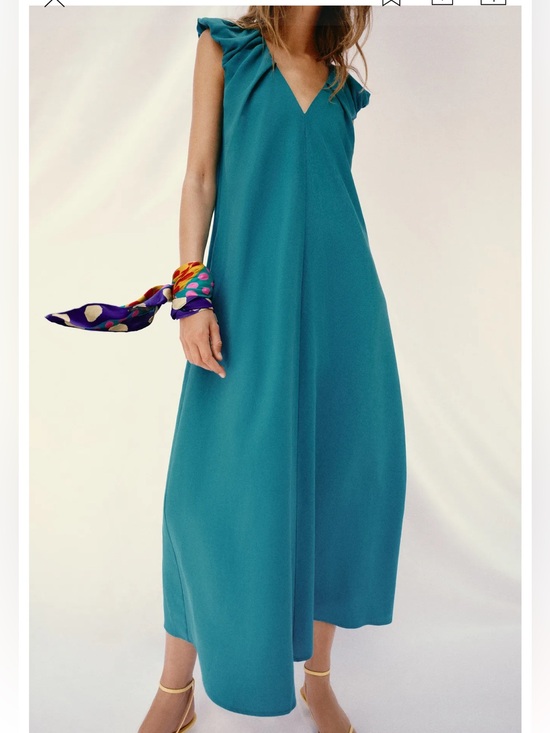 Zara Dresses & Skirts - Zara NWT / Sz Small / Teal V-Neck Flutter Sleeve Maxi Dress